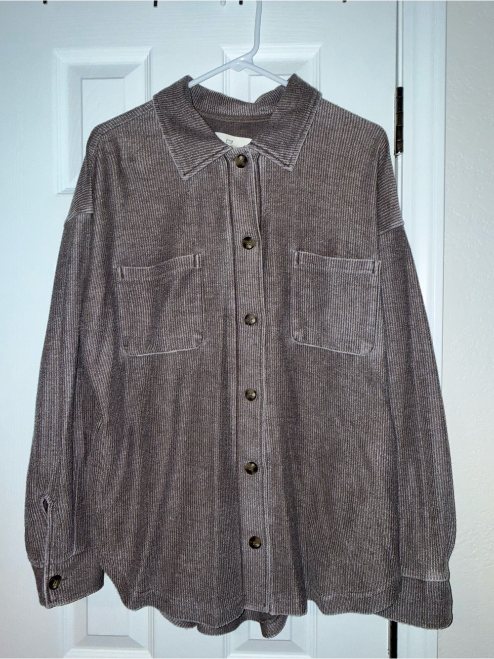 Women’s Corduroy Look Button-Up Shirt Jacket - Taupe